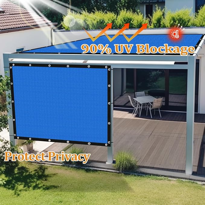Shade&Beyond Customized Size 90% Sun Shade Cloth with Grommets, 6' X 6' Pergola Shade Cover Canopy, Mesh Tarp Sun Screens for Patio, Outdoor, Garden, Backyard GN01, Blue