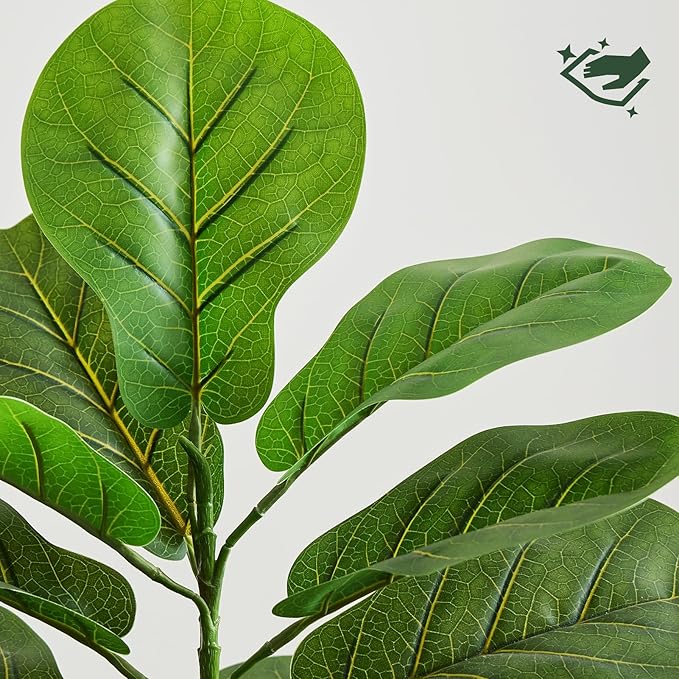2 Pack Artificial Fiddle Leaf Fig Tree 30in, Faux Fig Trees Floor Plant in Pot Fake Ficus Lyrata Plant, Table Top Plant with Fiddle Leaves for Indoor Outdoor Home, Office, Living Room, Bathroom Decor