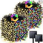 2 Pack 480 LED Solar Chrismas Lights Outdoor, 170 FT Solar String Lights for Outside with 8 Modes & Memory Function, Waterproof Twinkle Light for Xmas Tree Party Decorations (Warm White & Multicolor)