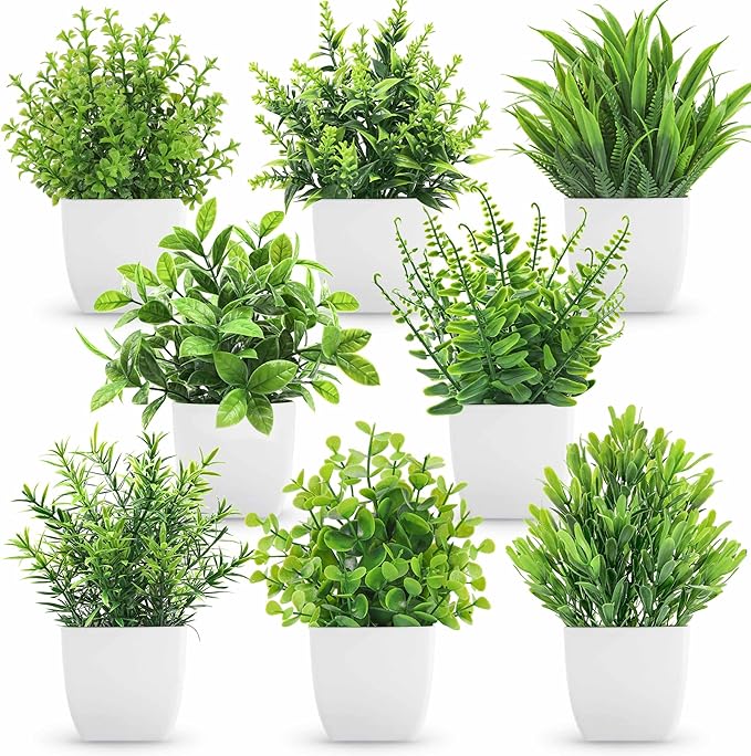 Der Rose 8 Pack Fake Plants Small Artificial Faux Potted Plants for Home Office Farmhouse Bathroom Bedroom Decor Indoor