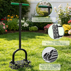 Bigwish Adjustable Lawn Aerator Tool with Rebound Spring – 16 Sharp Metal Spikes Soil Aerator with Ergonomic T-Handle & Wide Foot Plate, Heavy Duty Yard Lawn Aerator for Garden Lawn Care
