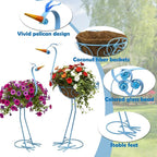 J-Fly 2 Sets Pelican Metal Flowers Plant Holders Stand with Coconut Pots, Plants Stand Indoor Flower Pots Outdoor, Room Home Living Room Front Outdoor Patio Decor, Gardening Valentine Decoration Gifts