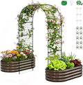 SUNYRISY Galvanized Raised Garden Bed with 87" H Arch Trellis for Climbing Plants Outdoor, Metal Planter Box with Netting for Gardening Flowers Vegetables Fruit Herb, Wood Grain