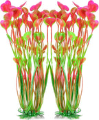 AQUANEAT Artificial Fish Tank Plants, Plastic Aquarium Accessories Large, 15.5 inch Pink Decorations, 2pcs