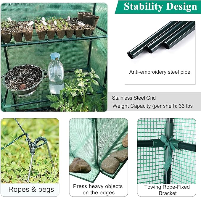 Small Greenhouse for Outdoors,56 x 30 x 76''Mini Walk in Greenhouse, Portable Greenhouse with Roll-up Zipper Entry Door and Anchors for Stability
