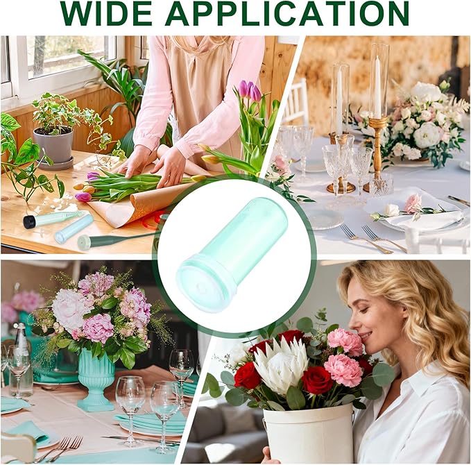 MECCANIXITY 110 Pcs Floral Water Tubes, 2 Inch Clear Flower Water Tubes Floral Vials with Plastic Caps for Fresh Flowers Arrangement Decor Milkweed Cutting Florist Supplies, Green