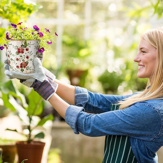 Beeveer Farmhouse Ceramic Planter 5.5 Inch Large Plants Pot Crack Beige Red Rose Flowers Plant Pots with Drainage Hole Indoor Plants Kitchen Rustic Antique Decor Gift