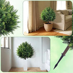 27.6'' Artificial Cedar Topiary Ball Trees, Set of 2 Fake Cypress Bushes Shrubs with Spikes UV Resistant Evergreen Faux Cypress Tree Plants for Planters Front Porch Outside Spring Garden Decor
