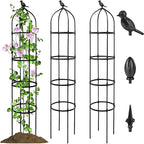2 Pack Garden Obelisk Trellis for Climbing Plants Outdoor, 6FT Adjustable Metal Plant Support with 3 Decorative Tops, Black Rustproof Trellis for Roses, Tomatoes, Clematis & Vines