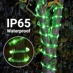 Solar Rope Lights, 2 Packs Total 66ft 200LEDSolar String Lights, 8 Modes Waterproof Solar Powered Outdoor Light, Flexible Clear Tube Light for Garden Backyard Patio Deck Porch Tree Xmas Decor - Green
