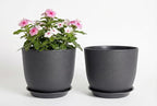 8 Inch Plant Pots Set of 2, Plastic Planters with Drainage Holes and Tray, Flower Pots for Indoor Outdoor Plants and Flowers (Black)