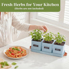 PERFNIQUE Indoor Herb Garden, Herb Garden Planter Set with Tray, Farmhouse Indoor Plant Pots, Windowsill Herb Garden with Drainage(Planter only) for Indoor/Outdoor, Window Pots(Sky Blue)