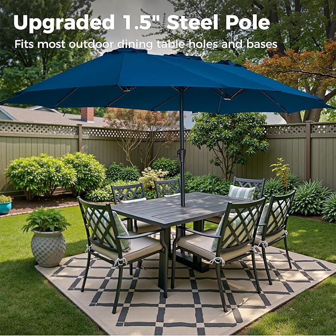 SUPERJARE 13FT Outdoor Umbrella for Patio, Double sided Pool Umbrellas with Fade Resistant Canopy, Large Table Umbrella for Deck, Market, Backyard - Navy Blue(No Base)