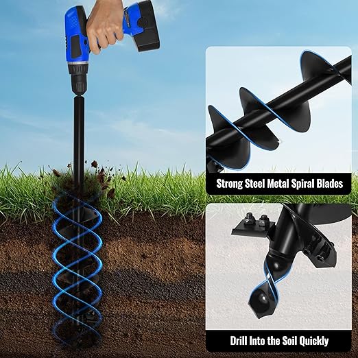 4"X25" Auger Drill bit for Planting,Double Blade Heavy Duty Garden Auger Post Hole Digger-3/8 Hex Drive Drill, for Planting Bulb & Bedding Plant