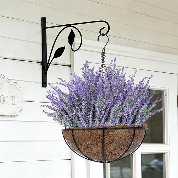 TURNMEON 10 Bundles Artificial Lavender Flowers for Outdoors Summer Decor,UV Resistant Fake Flowers Plants Flocked Faux Plastic Shrubs Wedding Bouquet Window Box Table Home Cemetery Decor(Gray Purple)