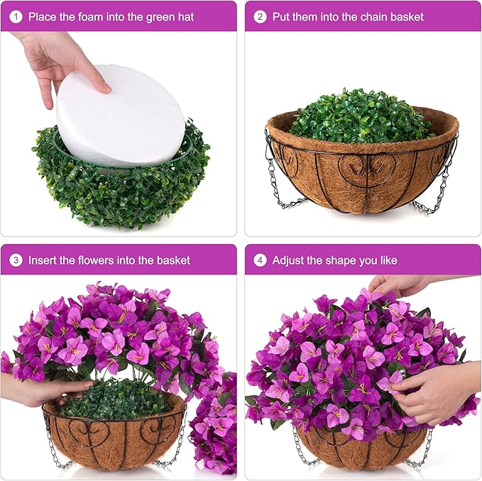 HyeFlora Artificial Hanging Flowers Plant with Basket for Outdoors, Fake Hanging Plants Silk Bougainvillea in Planter Realistic UV Resistant Faux Flower for Outside Porch Patio Garden Home Decor, Mix