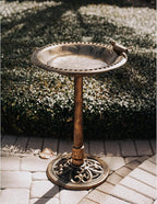 Backyard Expressions Outdoor Garden Bird Bath with Bird - Bronze - Weather Resistant Polyresin - 30 Inch