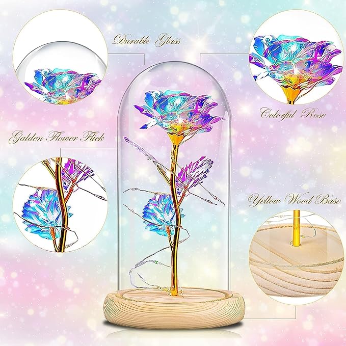 QUNPON Mothers Day Rose Gifts for Mom,Birthday Gifts for Women,Mother Day Flower Gifts for Mom from Daughter,Rainbow Mothers Day Rose Flower Gifts for Sister,Mother,Her,Grandma