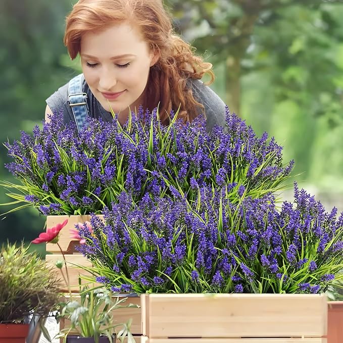 Waipfaru 36 Bundles Artificial Plants Outdoor,Fake Flowers UV Resistant Outdoor Fake Plants,Faux Lavender Shrubs for Window Garden Patio Hanging Planter Pathway Front Porch (Purple)