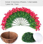 Artificial Fake Hanging Flowers Plants Baskets for Outdoors Spring Summer Decor, Faux Silk Morning Glory in Planter UV Resistant Realistic for Outside Porch Patio Balcony Garden Yard Home, Hotpink