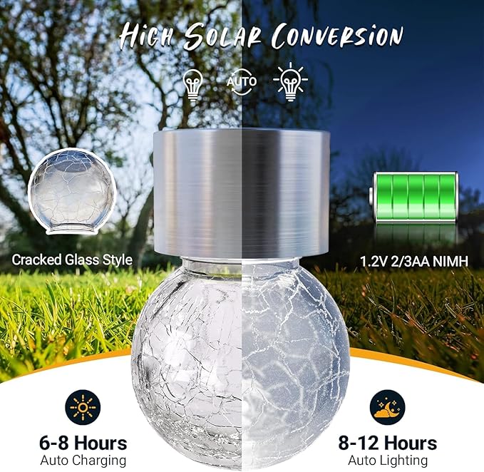 GIGALUMI Solar Lights Outdoor Waterproof, 12 Pack Solar Hanging Lights Garden Decor, Gifts for Women, Solar Outdoor Lantern Waterproof Cracked Glass for Yard, Fence, Tree(Cold White)