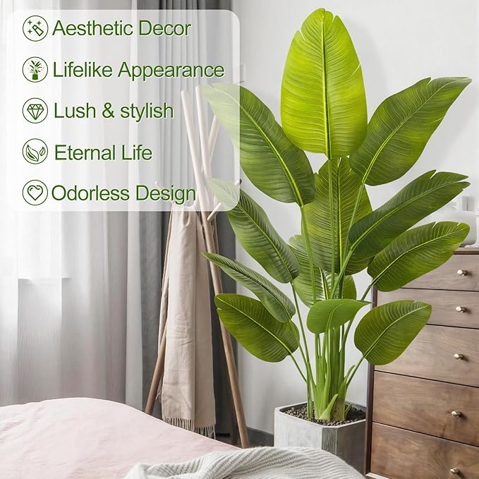 Lifelike Bird of Paradise Artificial Plant,5ft Faux Banana Leaf Tree with 12 Trunks - Perfect Indoor Silk Floor Plant for Home Decor in Living Room, Office, and Bedroom 1Pack