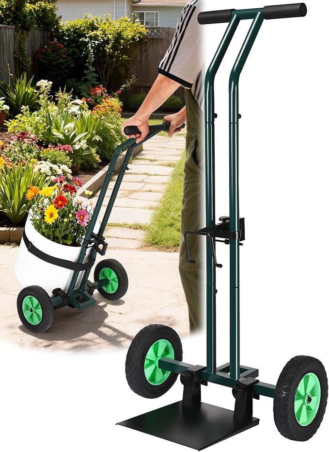 AugFir Plant Caddy with Wheels, 260LBS Rolling Plant Dolly Pot Mover with Adjustable Grabbing Arm and Suction Cups, Heavy Duty Garden Trolley Plant Cart with Strap for Indoor Outdoor Planters