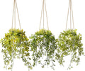 3 Packs Fake Hanging Plants with White Pots, 13" Artificial Hanging Plants for Wall Decor, Fake Plants Mandala Vine Indoor/Outdoor for Home Bathroom Bedroom Kitchen Office Room Decor