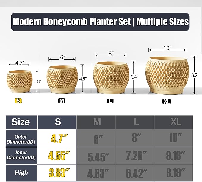 Plant Pots, Modern 3D Printed Honeycomb Planters for Indoor Plants, 4.7 Inch Wood Decorative Flower Pot for Office Desktop, Bookshelf & Home Decor, Lightweight & Durable.
