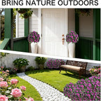 Artificial Flowers for Outdoors, Faux Outdoor Plants Fake Plants Topiary Balls Artificial Outdoor Set of 2 with Ground Spike for Home Front Porch Patio Garden Decor (Rose Purple)