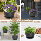 WSMKSZ 12 Inch Wide Water Ripples Flower Pots for Indoor or Outdoor Plants, Large Plant Pots with Drainage Holes & Saucer, Plastic Planters Set for Garden & Home Decor (Black with White Speckles)