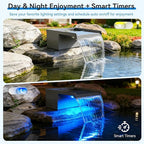 POPOSOAP 12INCH Pond Waterfall Spillway with Multi-Stage Pond Filter & RGB LED Lights APP/Remote Control, 40W 660GPH Pump with 9.8FT Tubing for Garden Ponds, Aquariums, Outdoor Landscapes-P7331D