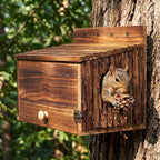 Chumia Squirrel Nesting Carbonized Wooden Squirrel House Outdoor Weather Natural Style Ventilation Easy to Clean Breed Living Shelter for Bird Small Animal