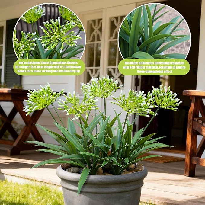 Faux Outdoor Flowers Realistic Artificial Plants 8 Bundles Plastic Flower Outside 18.9 in Fake Greenery Stems Green Flower for Pot Planter Decor Outside