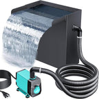 POPOSOAP Pond Waterfall Spillway with Pump Kit, 13.4" H x 12" W Stainless Steel Pond Waterfall Box with Pond Pump, Filtration, 10FT Corrugated Tubing for Outdoor Garden Pond Spillway & Pool