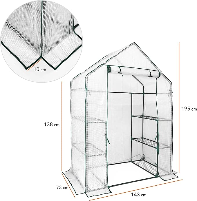 Heyfurni Walk in Greenhouse with 3 Tier 6 Shelves,2 More Bottom Shelves Reinforced Plant House, Growhouse/Green House for Outdoor,PE Cover 143x73x195cm