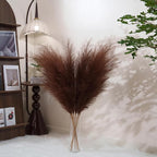 Premium Faux Brown Pampas Grass – 43.3" Tall Fluffy Decor, 8pcs 18-Branch One-Piece Stems No Assembly, Luxury Silk-Feel Feather Flowers for Boho Rustic Modern Home Decor (Cocoa Brown, 8 Stems / 110cm)