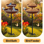 Daoeny Bird Bath for Outside, 42In Vintage Freestanding Birdbaths for Outdoors, Double Metal Bird Bath Feeder Bowls for Garden Patio Yard Lawn Decor, Upgraded 5-Pronged Base (Brown)