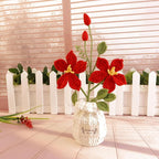 Hand-Woven Crochet Flowers, Simulation of Lotus Potted Plants, Used for Living Room Decoration, Garden, Balcony, Coffee Table Decoration for Family and Friends Lover Anniversary (Red)
