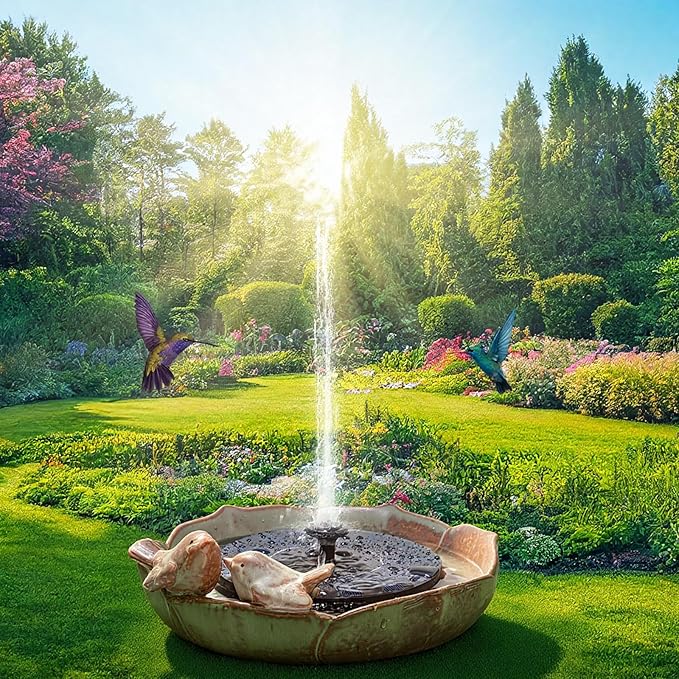 SiliFine Solar Fountain Ceramic Bird Bath for Outdoors Hummingbird Solar Fountain with Ground Ceramic Bird Baths Bowl for Outside, Large Table Top Garden Decor for Patio Yard Home
