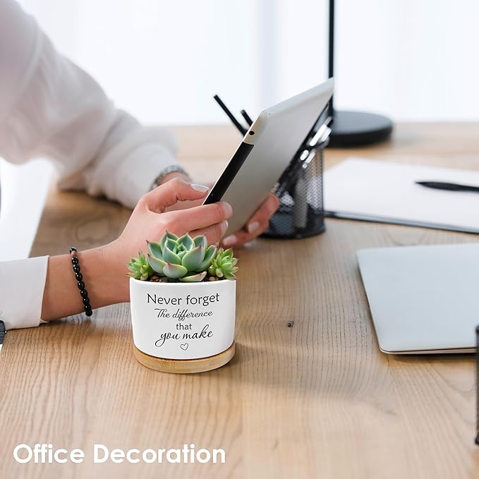 Coworkers Leaving Gifts Plant Pots, Boss Appreciation Gifts Succulent Planters, Never Forget The Difference You Make Ceramic Plant Flower Pots for Home Office Desk Table Shelf(No Plants)