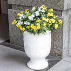 Nigirior Artificial Fake Flowers for Outdoor Décor 6 Bundles UV Resistant Fake Plants for Planter Faux Impatiens for Home Porch/Garden Stunning（Yellow/White）