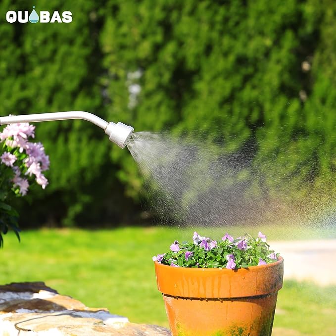 QUOBAS 24" Watering Wand with Interchangeable Spray Head, Garden Hose Sprayer Nozzle with Shower & Mist Modes, Thumb Control Long Reach Hose Nozzle for Hanging Baskets, Lawn, Garden & Outdoor Watering