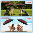 2 Pack 48.6" Double Canopy Beach Umbrella with Clamp, UPF50+ Beach Chair Umbrella with clip, 360°Adjustable Portable Outdoor(Wine Red/Grey, Not Include Chair)