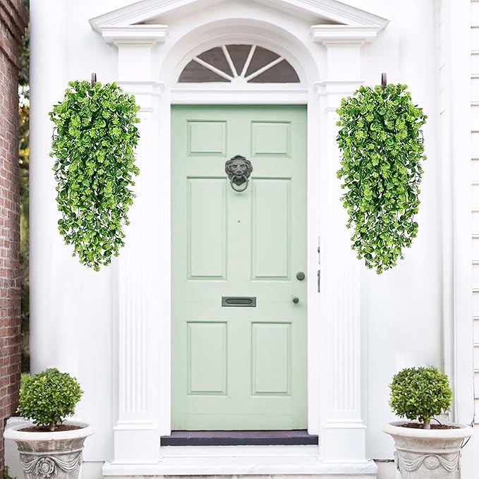 Waipfaru 8Pcs Fake Hanging Plants 3ft Fake Plants UV Resistant Fake Vines Artificial Decor for Indoor Outdoor Party Wall Porch Wedding Decoration,Light Green
