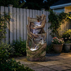 Solarbloom 38.6" H Outdoor Fountains, Multi-Tier Rock Tree Trunk Outdoor Water Fountain with LED Lights, Freestanding Cascading Waterfall for Garden, Patio, Backyard, Porch Decor