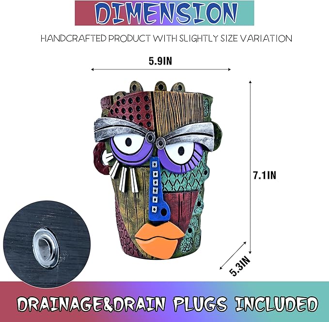 Midogaigai Abstract Face Planter Pots for Plants,Hand-Painted Colorful Flower Pots with Drainage, Indoor Outdoor Garden Decor Gift(Classic,Small)