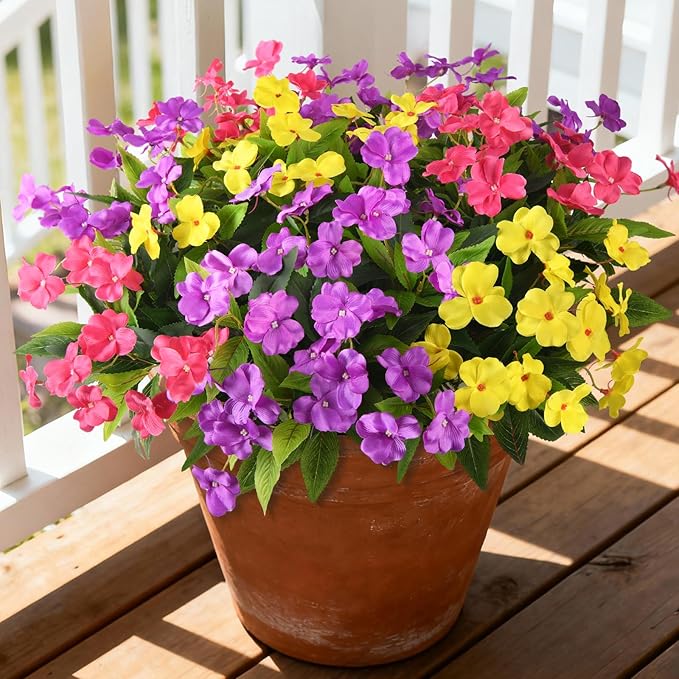 Hommyea Artificial Fake Flowers for Outdoor, 6 Bundles UV Resistant Faux Plants Decoration Silk Flowers No Fade Plastic Flowers for Outside Planters Home Porch Patio Yard Garden Decor