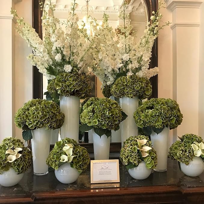Coferset Olive Green Hydrangea Artificial Flowers Outdoors 3pcs Lifelike Faux Hydrangea Real Touch Fake Flowers for Home Wedding Christmas Office Party Living Room Decoration,22inch