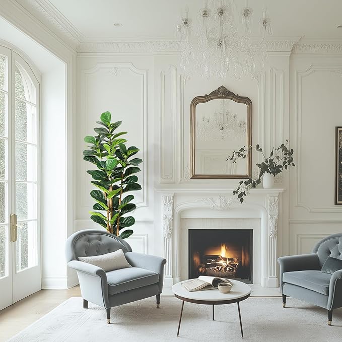 6FT Artificial Fiddle Leaf Fig Tree - Faux Rubber Tree with White Pot - Tall Fake Floor Plant with 74 Leaves - Artificial Plant for Home Decor Indoor Office Living Room